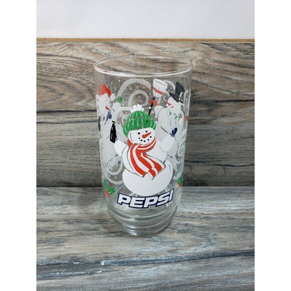 Pepsi Cola Soda Snowman Holiday Drinking Glass Clear - Picture 1 of 7